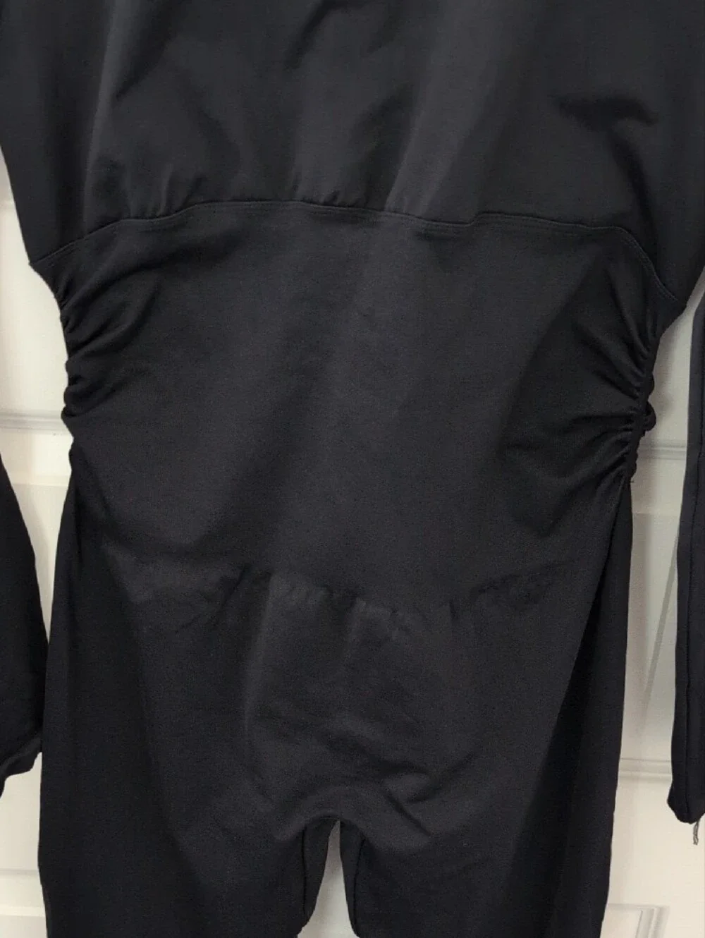OQQ Jumpsuit Flare Leg Long Sleeve Black V Neck Fitted Size XL